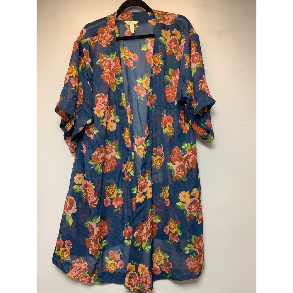 Matilda Jane Kimono Cardigan Women M/L Blue Excellent Floral Sheer Open Front